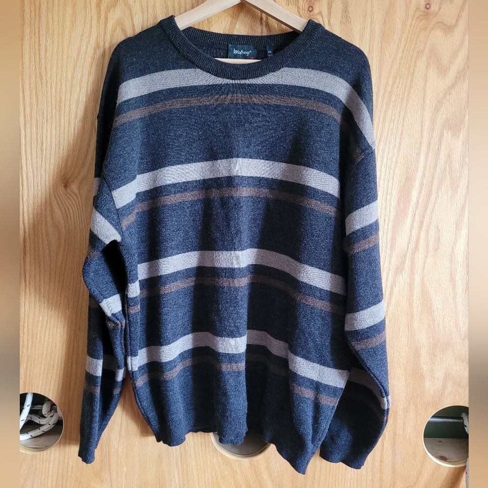 Vintage Wolsey Men Stripes Merino Wool Blend Crewneck Sweater XXL Big/Tall